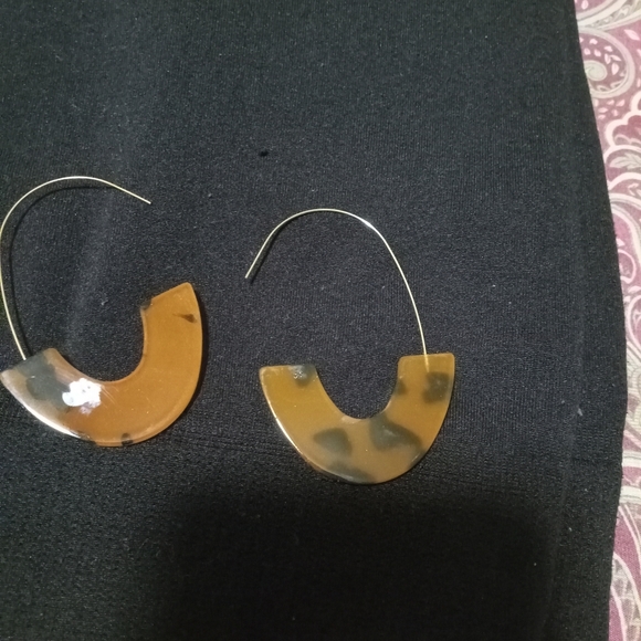 Dangle Earrings Brown Tan leopard Disco Modernist Bohemian Threader Pierced 3" - Picture 4 of 5